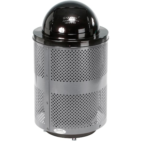 Global Industrial Outdoor Perforated Steel Trash Can With Dome Lid & Base, 36 Gallon, Gray 261949GYD
